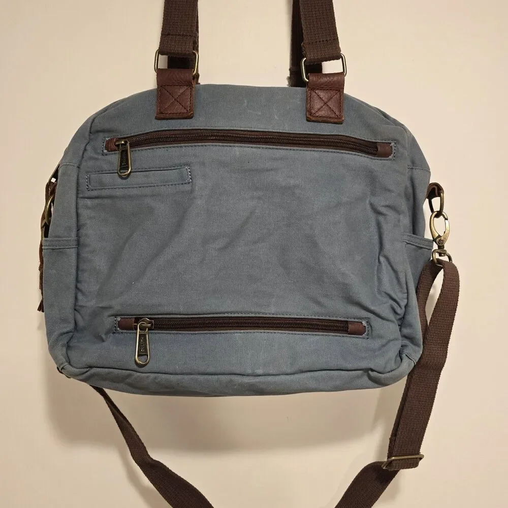 DULUTH TRADING Oil Cloth Business Tote Messenger Bag Travel Work Laptop Blue